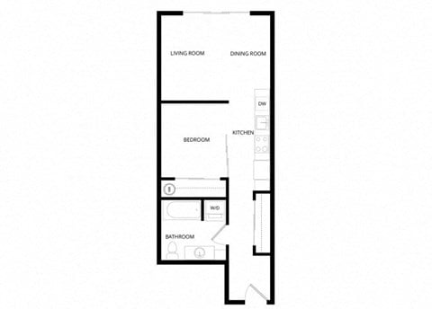 Floor plan for 1 bed, 1 bath, 537 sqft